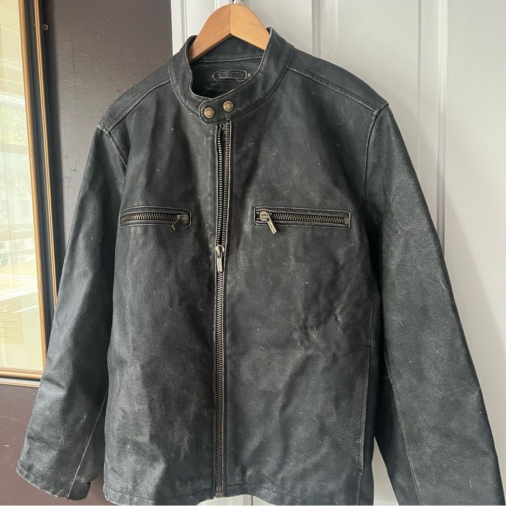 Wilson’s Leather Motorcycle Jacket Faded Black Distressed Full Zip Moto Large - Picture 10 of 12